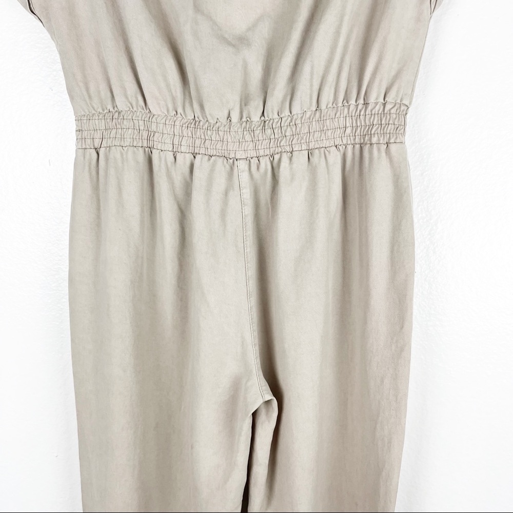 ZARA Cream 100% Cotton Utility Snap Button Closure Hoodie Jumpsuit, Size 12 Boho - Picture 8 of 12